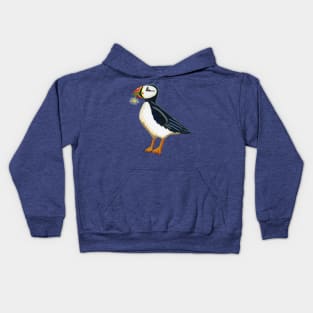 Gouache Flower Puffin Kids Hoodie